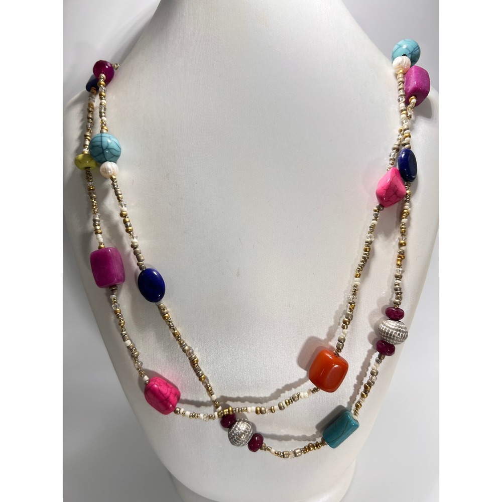 Chico's Beaded Necklace Women OS Multicolor Good Boho Multi-Strand Mixed Stone